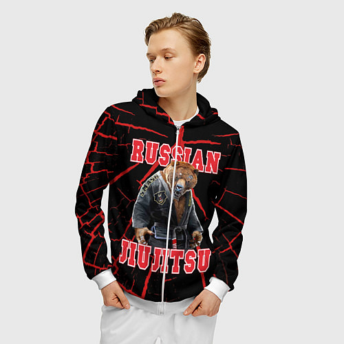 Мужская толстовка на молнии Russian Jii Jitsu / 3D-Белый – фото 3