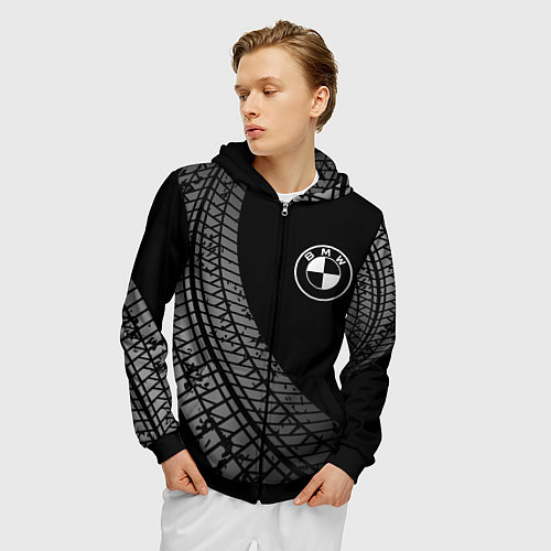 Мужская толстовка на молнии BMW tire tracks / 3D-Черный – фото 3