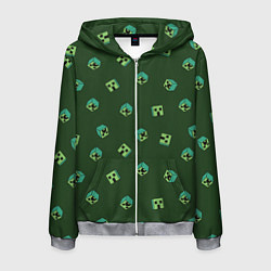 Толстовка 3D на молнии мужская Minecraft - зеленые лица, цвет: 3D-меланж