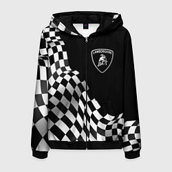 Толстовка 3D на молнии мужская Lamborghini racing flag, цвет: 3D-черный