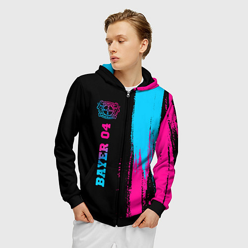 Мужская толстовка на молнии Bayer 04 - neon gradient: по-вертикали / 3D-Черный – фото 3