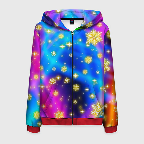 Мужская толстовка на молнии Снежинки и звезды - яркие цвета / 3D-Красный – фото 1