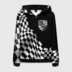 Толстовка 3D на молнии мужская Porsche racing flag, цвет: 3D-черный