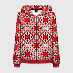 Толстовка 3D на молнии мужская Белорусская вышивка - орнамент, цвет: 3D-красный