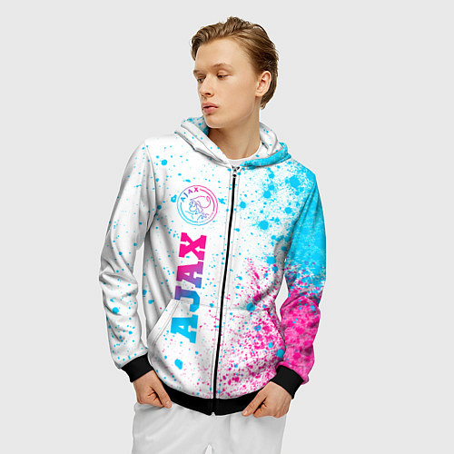 Мужская толстовка на молнии Ajax neon gradient style: по-вертикали / 3D-Черный – фото 3