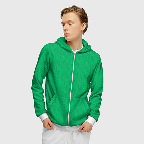 Мужская толстовка на молнии Зеленый вязаный свитер / 3D-Белый – фото 3