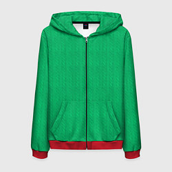 Толстовка 3D на молнии мужская Зеленый вязаный свитер, цвет: 3D-красный