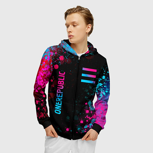 Мужская толстовка на молнии OneRepublic - neon gradient: надпись, символ / 3D-Черный – фото 3