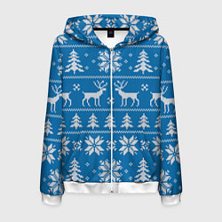 Мужская толстовка на молнии Рождественский синий свитер с оленями