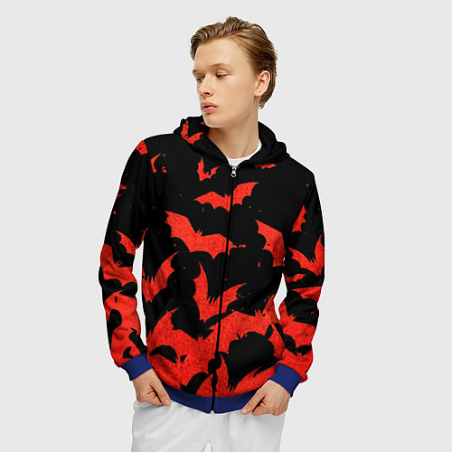 Мужская толстовка на молнии Летучие мыши красные / 3D-Синий – фото 3