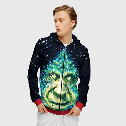 Мужская толстовка на молнии Мудрое Новогоднее Дерево / 3D-Красный – фото 3