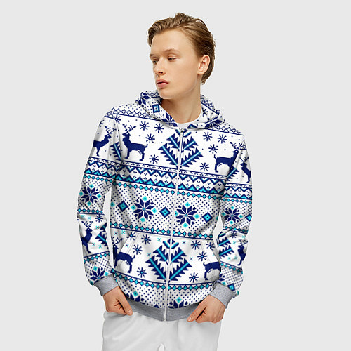 Мужская толстовка на молнии Happy new year, blue deer / 3D-Меланж – фото 3