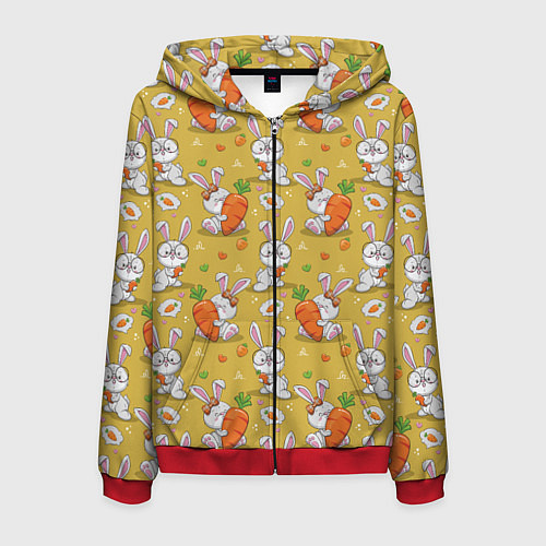 Мужская толстовка на молнии Милый кролик с морковкой / 3D-Красный – фото 1