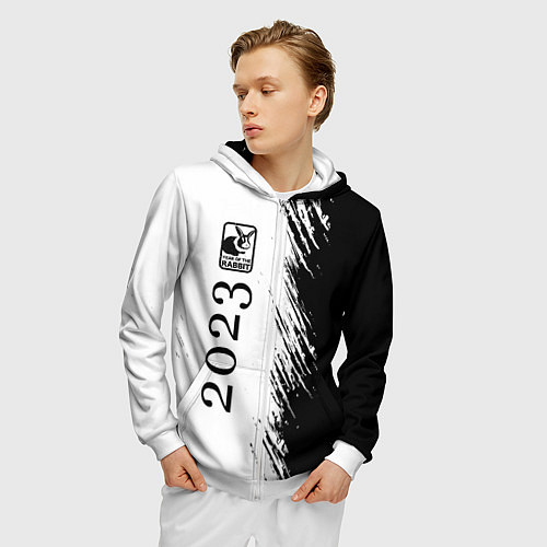 Мужская толстовка на молнии Кролик 2023 в рамочке: по-вертикали / 3D-Белый – фото 3