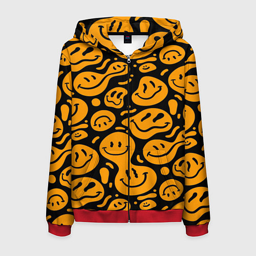 Мужская толстовка на молнии Растекающийся оранжевый смайл / 3D-Красный – фото 1