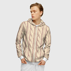 Толстовка 3D на молнии мужская Светлый вязаный свитер, цвет: 3D-белый — фото 2