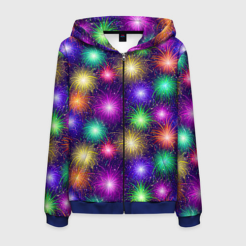 Мужская толстовка на молнии Праздничный салют - фейерверк / 3D-Синий – фото 1