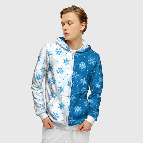 Мужская толстовка на молнии Красивые снежинки / 3D-Белый – фото 3