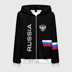 Толстовка 3D на молнии мужская Россия и три линии на черном фоне, цвет: 3D-белый