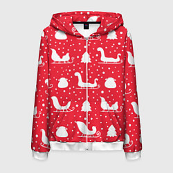 Толстовка 3D на молнии мужская Сани, ёлочки, подарки, цвет: 3D-белый