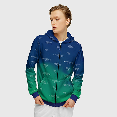 Мужская толстовка на молнии Стволы автоматы паттерн / 3D-Синий – фото 3