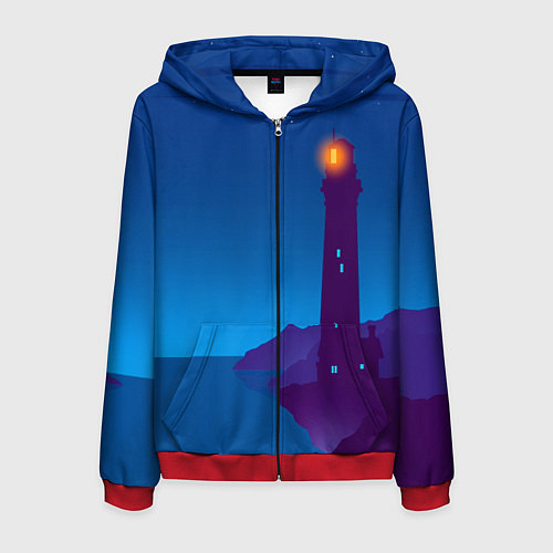 Мужская толстовка на молнии Маяк в ночи / 3D-Красный – фото 1