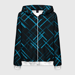 Толстовка 3D на молнии мужская Голубые лучи, цвет: 3D-белый