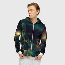 Толстовка 3D на молнии мужская Абстракция паркета и звезд, цвет: 3D-белый — фото 2