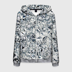 Толстовка 3D на молнии мужская Сверкающие кристаллы серебра, цвет: 3D-меланж