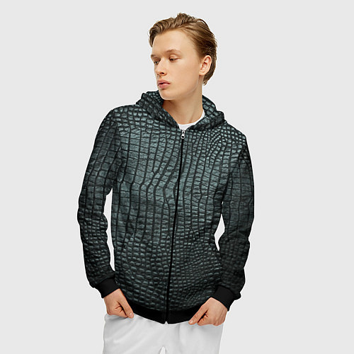 Мужская толстовка на молнии Кожа крокодила - fashion / 3D-Черный – фото 3