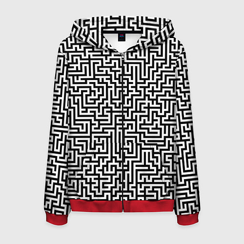 Мужская толстовка на молнии Черно-белый лабиринт / 3D-Красный – фото 1