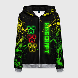 Толстовка 3D на молнии мужская Minecraft - неоновые логотипы, цвет: 3D-меланж