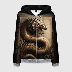 Толстовка 3D на молнии мужская Китайский дракон с открытой пастью, цвет: 3D-меланж