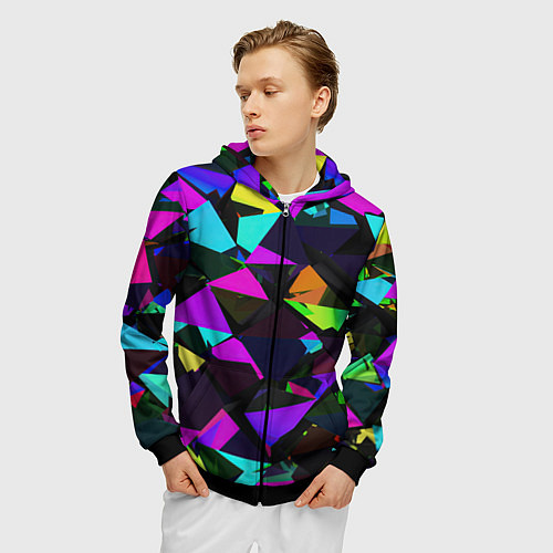 Мужская толстовка на молнии Shapes triangle geometry / 3D-Черный – фото 3