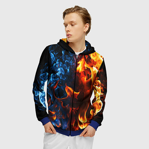 Мужская толстовка на молнии Битва огней - два пламени / 3D-Синий – фото 3