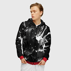 Толстовка 3D на молнии мужская Брызги красок - белая и черная, цвет: 3D-красный — фото 2