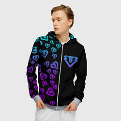 Толстовка 3D на молнии мужская Big bang half neon pattern, цвет: 3D-меланж — фото 2