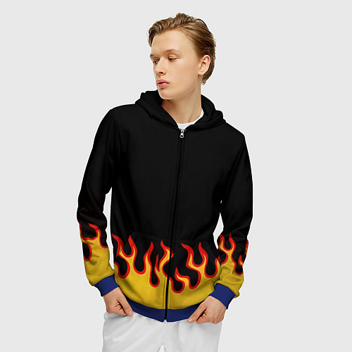 Мужская толстовка на молнии Горящее пламя / 3D-Синий – фото 3