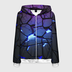 Толстовка 3D на молнии мужская Неоновые трещины - голубая лава, цвет: 3D-белый