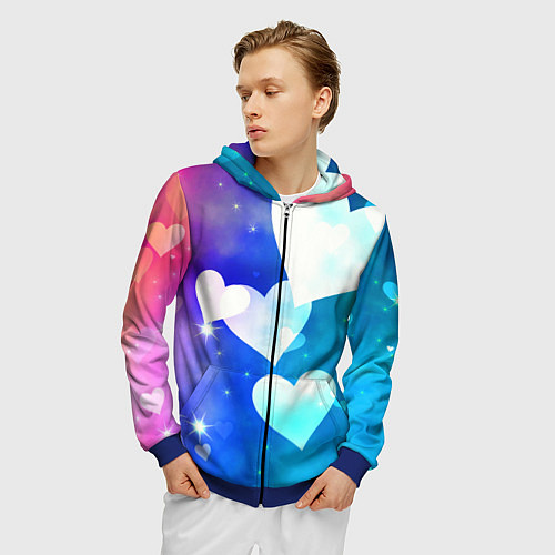Мужская толстовка на молнии Dreamy Hearts Multicolor / 3D-Синий – фото 3