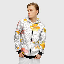 Толстовка 3D на молнии мужская Нарисованный цветы - светлый, цвет: 3D-черный — фото 2