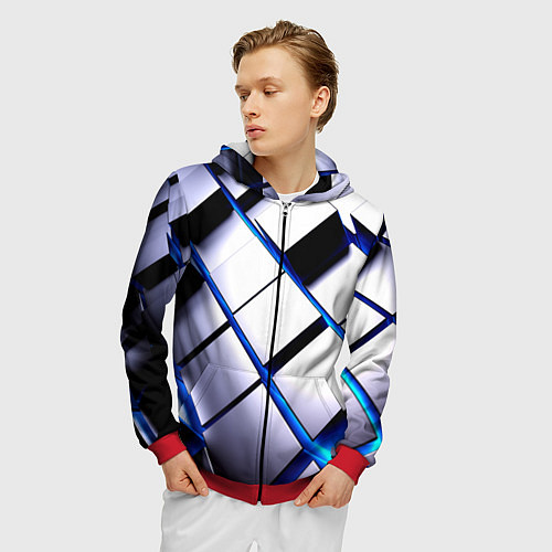 Мужская толстовка на молнии Неоновые плиты киберпанк / 3D-Красный – фото 3