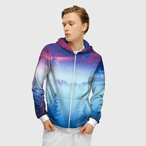 Мужская толстовка на молнии Horizon landscape / 3D-Белый – фото 3