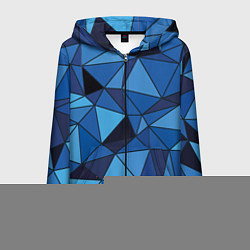 Толстовка 3D на молнии мужская Синие треугольники, абстракт, цвет: 3D-черный