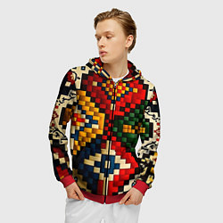 Толстовка 3D на молнии мужская Русский узор крестиком, цвет: 3D-красный — фото 2