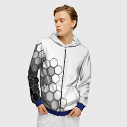Толстовка 3D на молнии мужская Серые соты абстракция, цвет: 3D-синий — фото 2