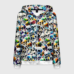 Толстовка 3D на молнии мужская Акварельные черепа, цвет: 3D-белый