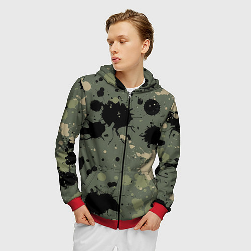 Мужская толстовка на молнии Камуфляж из клякс / 3D-Красный – фото 3