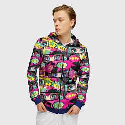 Толстовка 3D на молнии мужская Глаза аниме-девушки: cool pattern, цвет: 3D-синий — фото 2