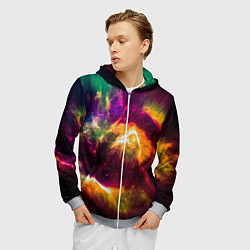 Толстовка 3D на молнии мужская Небула в космосе разноцветная - нейронная сеть, цвет: 3D-меланж — фото 2